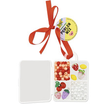 Folia Perlen Mix Charming Fruits, 110-teiliges Set mit Perlen in Fruchtform und runden Perlen, inklusive rotem Schleifenband.