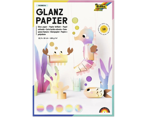 Glanzpapier Folia Rainbow 10 Blatt 22,5 mal 32 Zentimeter 100 Gramm pro Quadratmeter zum Basteln von Unterwasserfiguren.