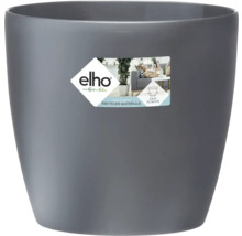 Elho Blumentopf aus recyceltem Kunststoff, rund, grau. Elho Logo. Hergestellt aus recycelten Materialien. Leicht zu bewegen.