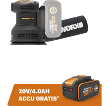 Worx Nitro Akku-Exzenterschleifer 20 Volt inklusive gratis 4,0 Amperestunden Akku.