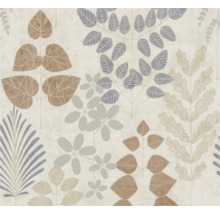 Tapete mit botanischem Blattmuster in Beige, Blau und Grau