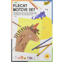 Folia Flecht Motive Set Farm mit 233 Teilen für Kinder. Enthält Papiermotive, Flechtstreifen und Wackelaugen im Format DIN A4.