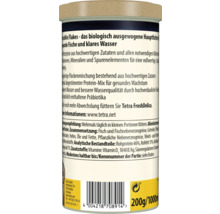 Rückseite der TetraMin Flakes Fischfutter-Dose mit Inhaltsstoffen, analytischen Bestandteilen und Fütterungsempfehlung.