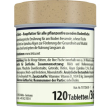 Rückseite einer Dose Tetra Pleco Tablets, Hauptfutter für pflanzenfressende Bodenfische, 120 Tabletten