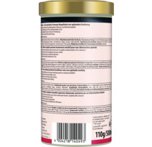 Rückansicht einer 110 Gramm Dose Tetra Premium Hauptfutter für Zierfische mit Inhaltsstoffen und Barcode.