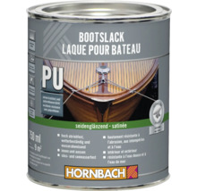 Hornbach Bootslack, 750 Milliliter, Polyurethan, seidenglänzend, innen und außen, kratzfest, stoßfest und meerwasserbeständig. Hornbach Logo.