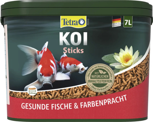 Tetra Logo, Tetra Pond Koi Sticks Fischfutter im 7 Liter Eimer, Sticks mit 12 bis 15 Millimeter Größe, für gesunde Fische und Farbenpracht.