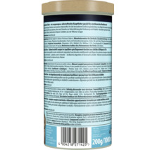 Rückansicht der Dose Tetra Malawi Flakes Fischfutter, 200 Gramm oder 1000 Milliliter, Hauptfutter für ostafrikanische Buntbarsche mit Nährwertangaben.