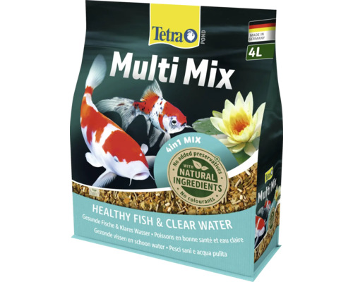 Tetra Pond Multi Mix 4 in 1 Fischfutter für Teichfische, 4 Liter Beutel mit natürlichen Inhaltsstoffen für gesunde Fische und klares Wasser.
