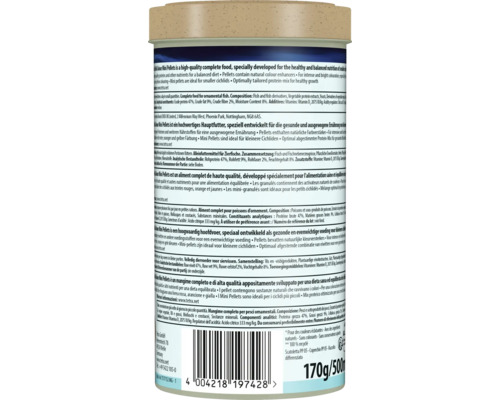 Tetra Cichlid Colour Mini Pellets Fischfutter, 170 Gramm Dose mit Produktinformationen und Barcode.