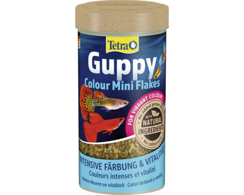 Tetra Guppy Colour Mini Flakes Hauptfutter für Guppys für intensive Farben und Vitalität mit natürlichen Inhaltsstoffen.