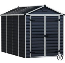 Gerätehaus aus Kunststoff mit Doppeltür und Satteldach für die Gartenaufbewahrung (Image AI modified or generated)