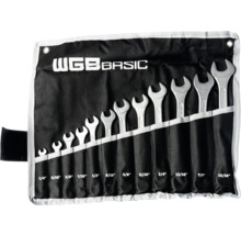 WGB Basic Doppelmaulschlüssel-Satz in schwarzer Rolltasche, 12-teilig, Größen 1/4 bis 15/16 Zoll, Werkzeug aus Chrom-Vanadium-Stahl.