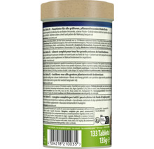 Rückseite der Verpackung von Tetra Pleco Tablets XL Hauptfutter für größere pflanzenfressende Bodenfische, 133 Tabletten, 135 Gramm.