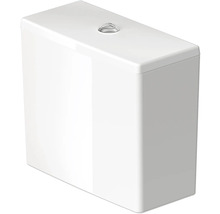 Duravit Aufsatzspülkasten aus weißer Keramik mit verchromtem Spülknopf oben.