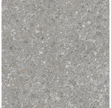 Bodenfliese in grauer Terrazzo-Optik mit feinen mineralischen Einschlüssen.