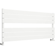 Badheizkörper mit horizontalen Flachrohren, weiß, zur Wandmontage.