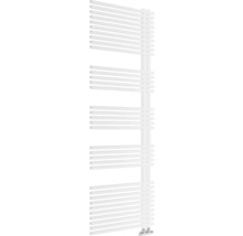Weißer Badheizkörper in Leiterform für die Wandmontage mit horizontalen Rundrohren und seitlichen Sammelrohren.