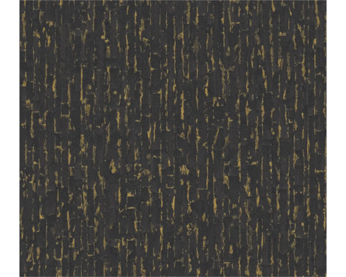 Strukturierte Tapete mit vertikalem abstraktem Muster in Schwarz und Gold.