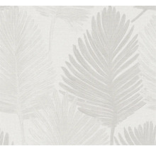Vliestapete mit Palmenblatt-Muster und feiner Textur.
