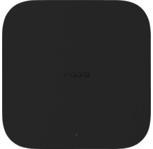 Quadratische Aqara Smart Home Zentrale in Schwarz mit abgerundeten Ecken und Aqara Logo.