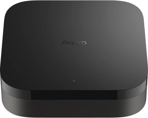 Aqara Hub M2 Smart Home Zentrale in Schwarz mit abgerundeten Ecken und Aqara Logo.