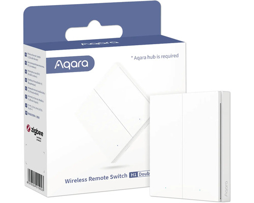 Aqara Wireless Remote Switch H1 Doppelwippe mit Verpackung, Zigbee zertifizierter Funkwandschalter für das Smart Home.