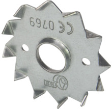 Einseitiger Einlassdübel aus Metall in Sternform mit aufgebogenen Zähnen.