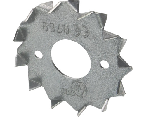 Wolfcraft Ersatz-Schneidrad aus Metall für Laminatschneider mit gezacktem Rand, zentraler Bohrung und Wolfcraft Logo.