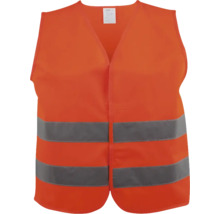 Orangefarbene Warnweste mit zwei umlaufenden reflektierenden Streifen.