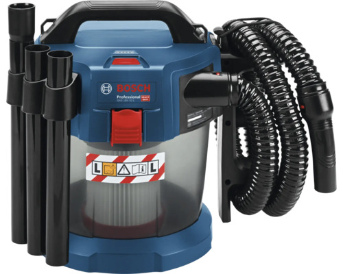 Akku-Nass- und Trockensauger Bosch Professional GAS 18 Volt-10 L mit Saugrohren und flexiblem Schlauch.