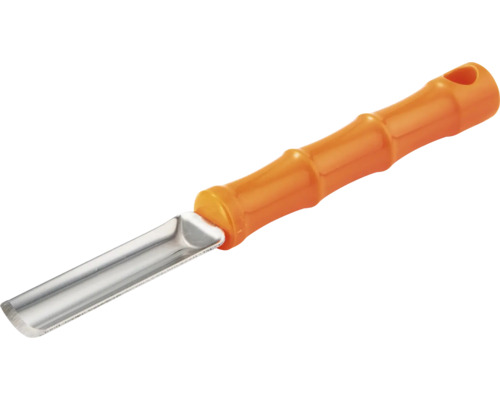 Hohlbeitel zum Schnitzen aus Metall mit orangefarbenem Kunststoffgriff.