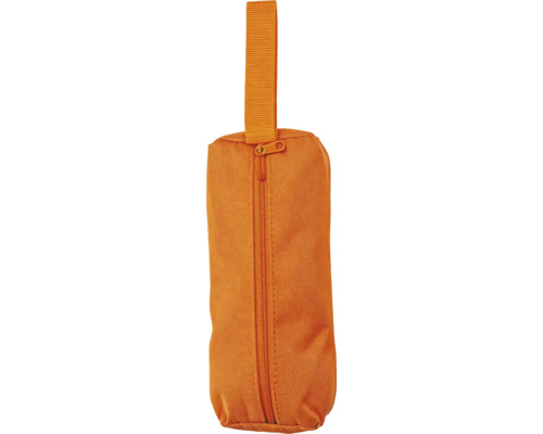 Orangefarbene Stofftasche mit Reißverschluss und Trageschlaufe für Werkzeug oder Zubehör.