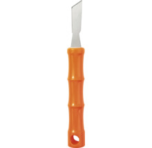 Schaber mit Metallklinge und orangefarbenem Kunststoffgriff inklusive Aufhängeloch.