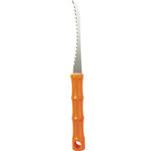 Stichsäge mit Wellenschliffklinge aus Metall und orangefarbenem Kunststoffgriff.