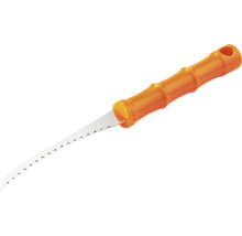 Gipskartonsäge mit ergonomischem Griff und gezacktem Sägeblatt aus Stahl für Trockenbauarbeiten.