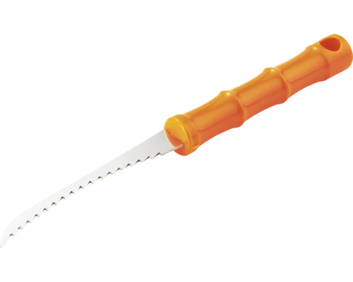Gipskartonsäge mit ergonomischem Griff und gezacktem Sägeblatt aus Stahl für Trockenbauarbeiten.