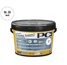 PCI Nanofug Premium Flexfugenmörtel in Weiß Nummer 20 im Eimer, geeignet für alle Fliesen und Naturwerksteine.