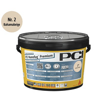 PCI Nanofug Premium flexibler Fugenmörtel für Fliesen und Naturstein, Bahamabeige Nummer zwei, PCI Logo.