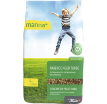 Manna Rasendünger Turbo 5 Kilogramm für circa 200 Quadratmeter, Sofortwirkung für Zier- und Gebrauchsrasen, Hauert Logo.