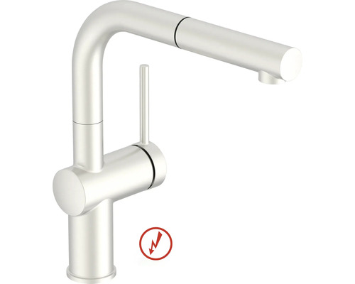 Niederdruck-Küchenarmatur mit ausziehbarer Geschirrbrause und seitlichem Bedienhebel