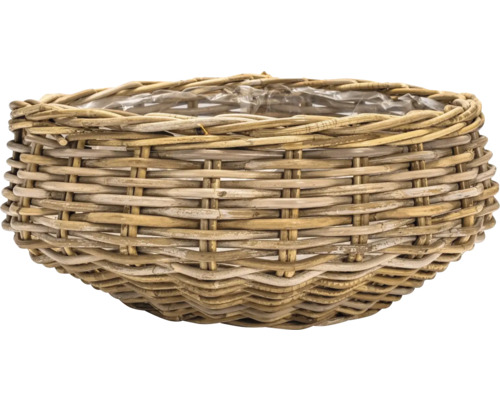 Rund geflochtener Pflanzkorb aus Weide mit Folieneinsatz