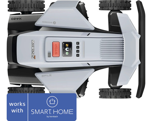 Mähroboter Segway Navimow von oben mit Display und Stop Taste, kompatibel mit SMART HOME by hornbach.