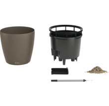 Pflanzgefäß-Set bestehend aus Übertopf, Pflanzeinsatz, Bewässerungssystem und Substrat.