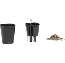 Lechuza Pflanzgefäß mit Bewässerungssystem, Pflanzeinsatz, Wasserstandsanzeiger und Pflanzsubstrat.