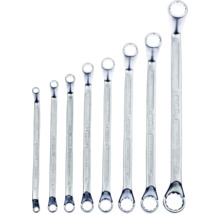 Achtteiliges Doppelringschlüssel-Set, tief gekröpft, aus Chrom-Vanadium-Stahl, verschiedene Größen.