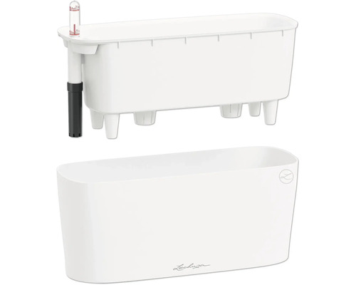 Lechuza Pflanzeinsatz mit Wasserstandsanzeiger und passendes Pflanzgefäß aus Kunststoff.