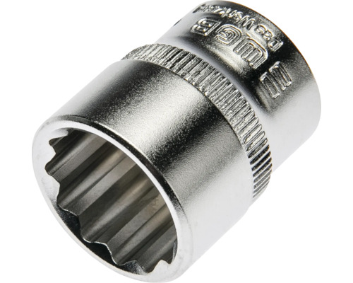 Steckschlüsseleinsatz 17 mm aus Metall mit Zwölfkant-Profil und Rändelung.