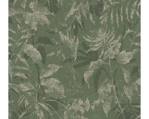 Vliestapete mit botanischem Muster aus Blumen und Blättern in strukturierter Optik.