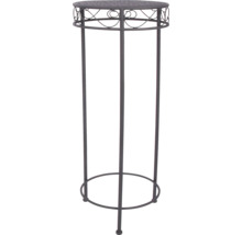 Dekorative Pflanzensäule aus Metall mit runder Abstellfläche und verzierten Ornamenten am Rand.